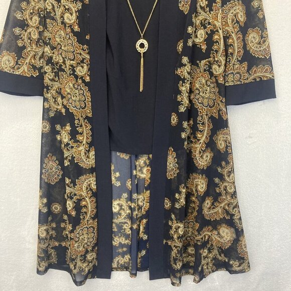 R&M‎ Richards Sheer Jacket Tank 2 Piece Set Womens 8 Blue Gold Paisley Elegant - Picture 7 of 16